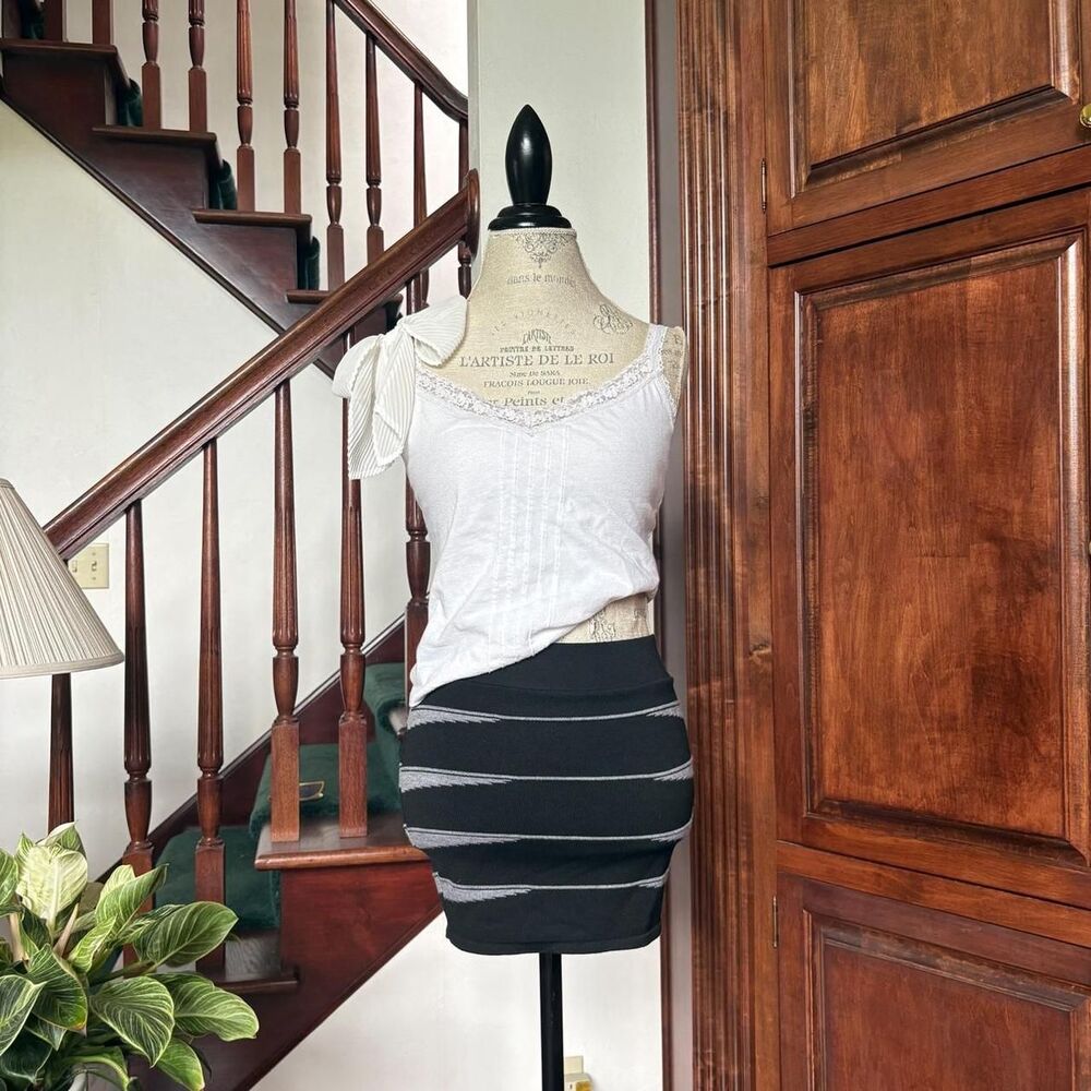 Mandee Black and Grey Micro Mini Bodycon Skirt Club Y2k 90s